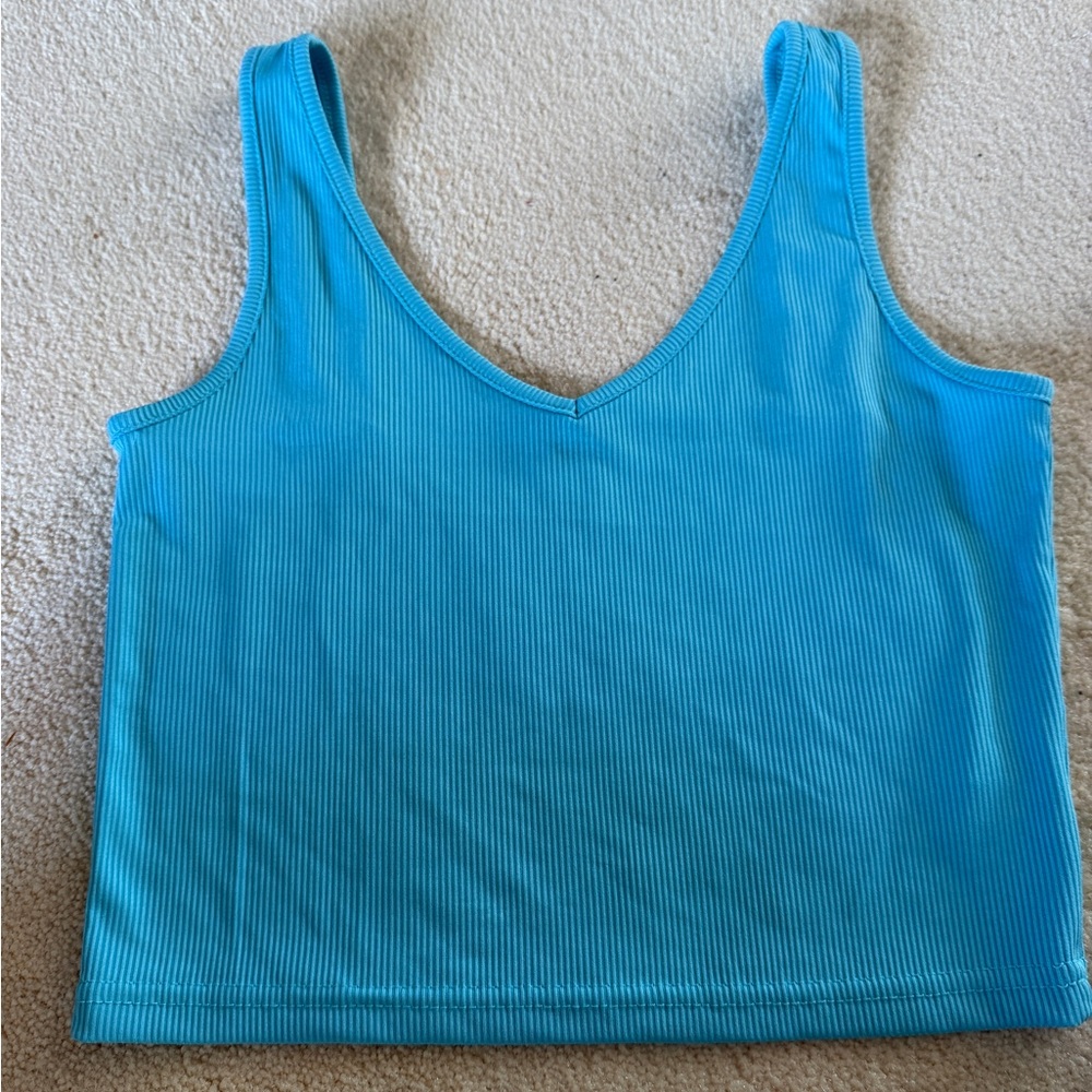 SHEIN Sky Blue Ribbed Crop Top